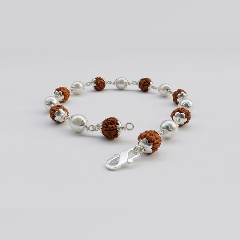Divine Union Silver Rudraksha & Moti Bracelet