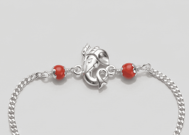 Auspicious Ganesha Silver Chain Rakhi